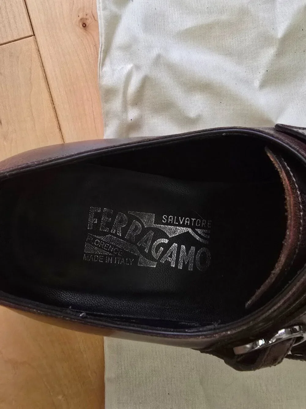 Salvatore Ferragamo Mens Double Monk Strap Leather Loafers Burgundy US 9D w/Bag